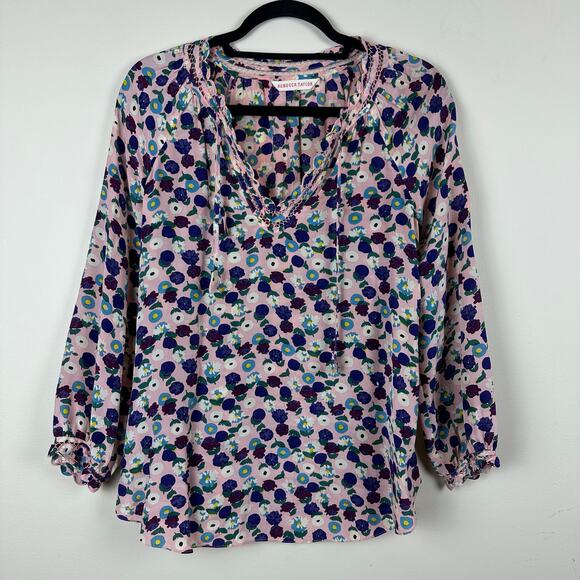 Rebecca Taylor Tops - Rebecca Taylor Silk Floral Long Sleeve Blouse Pink Purple Romantic Top Size 4
